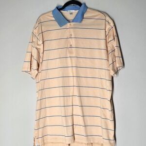Peter Millar Golf Polo Shirt Mens XL Peach Blue Stripe 100% Cotton